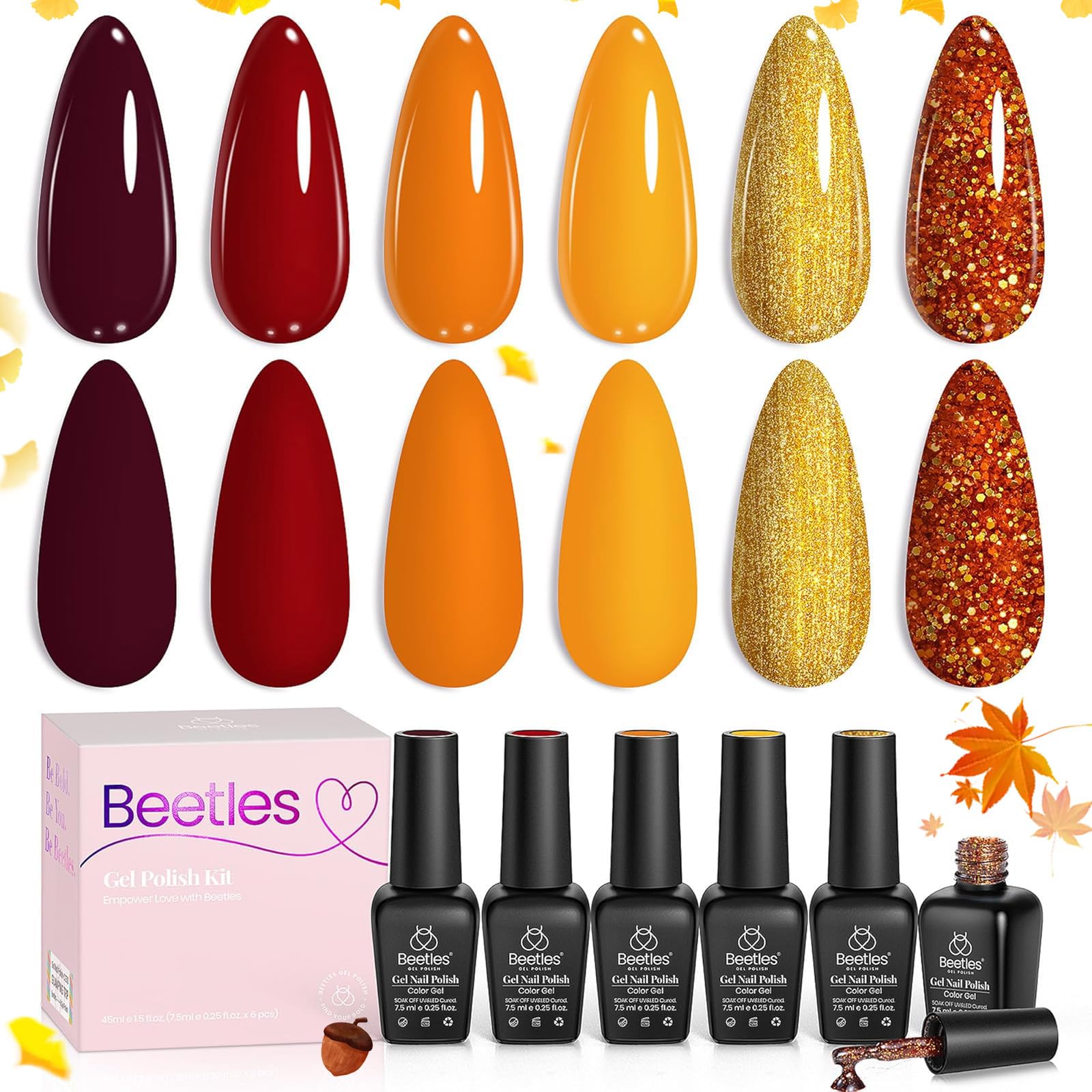Beetles Fall Gel Nail Polish yellow-sunrise swatch showing long-lasting color and subtle shine.