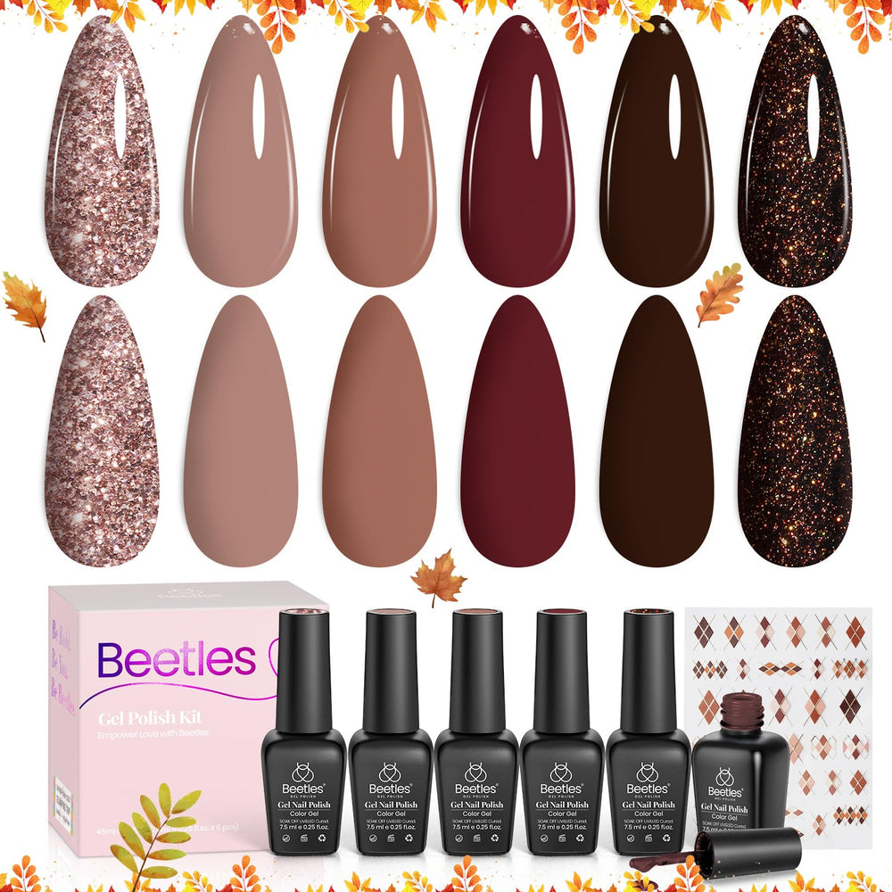 Beetles Fall Gel Polish Set color swatches for long-lasting at-home manicures.