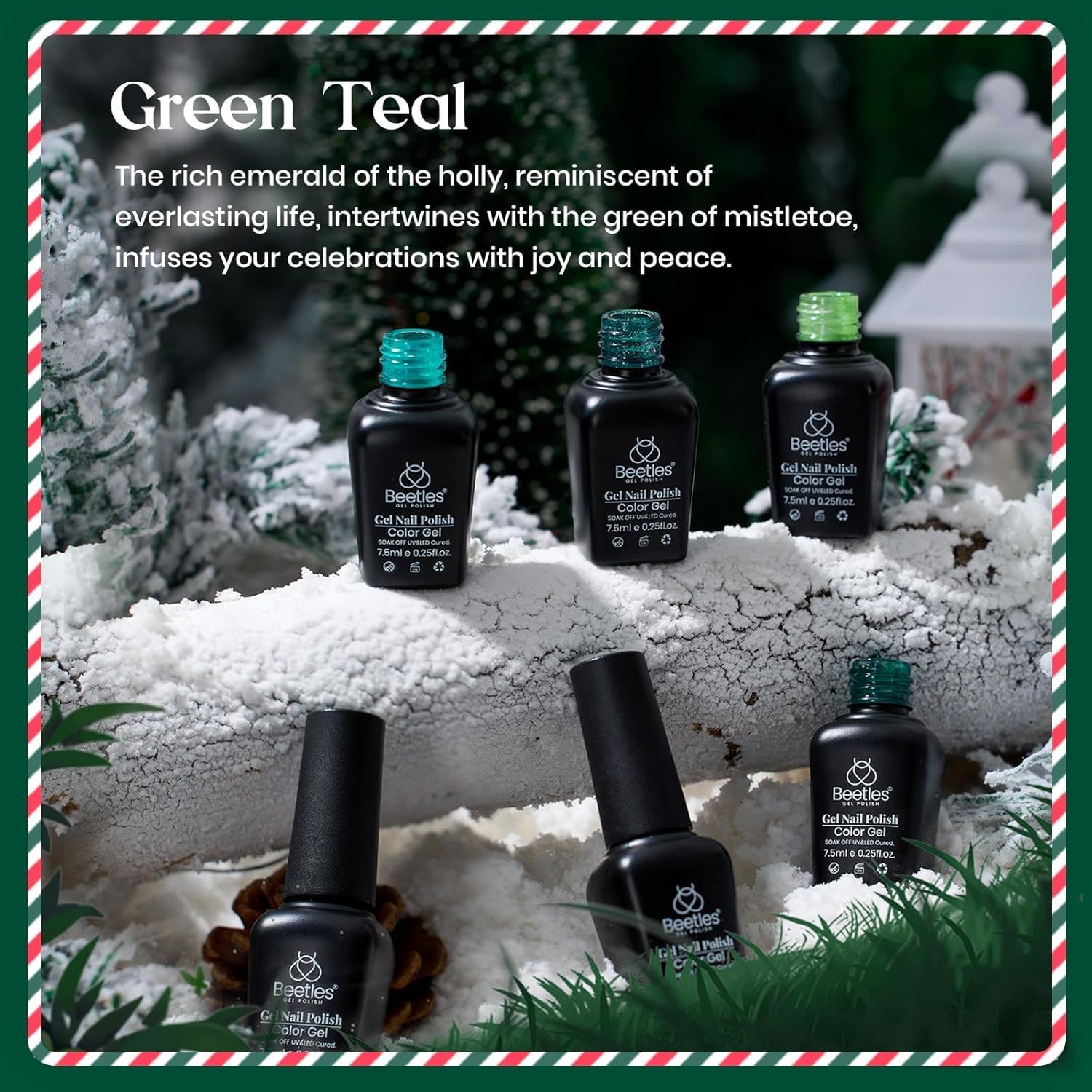 Beetles Gel Polish forest-green shade on nail wheel with glossy finish.