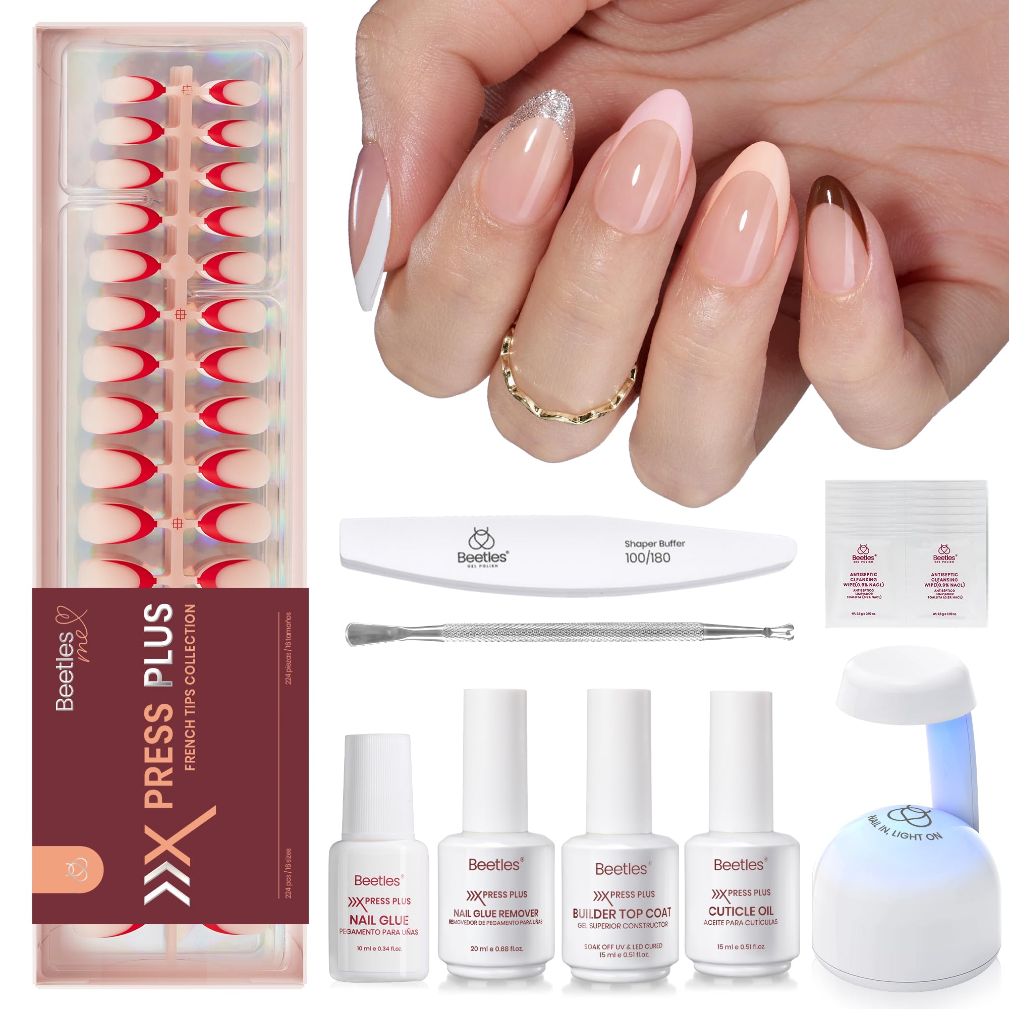 Beetles French Tips Press-On Nails Kit opened box for quick at-home manicure routine