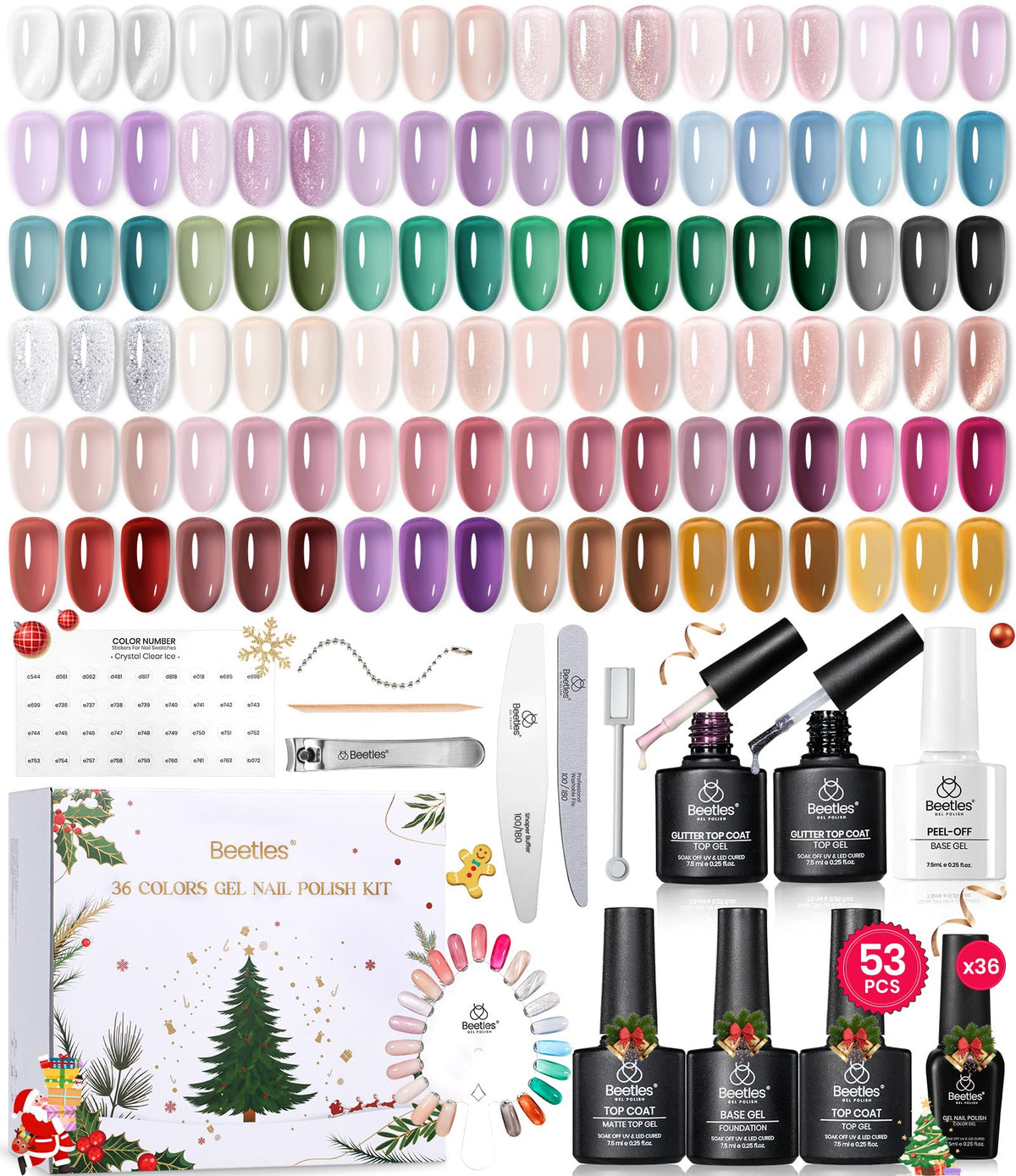 Beetles Frostglaze Veil box packaging showcases a 53-piece jelly gel kit for at-home nails.