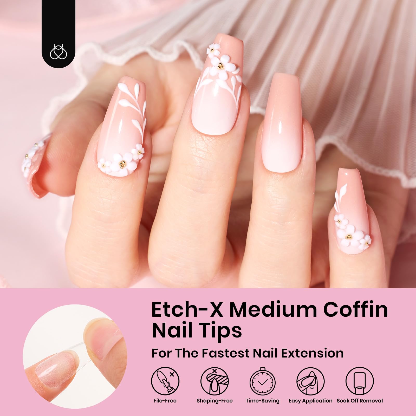 Beetles Full-cover nail tips application step image for quick enhancements.
