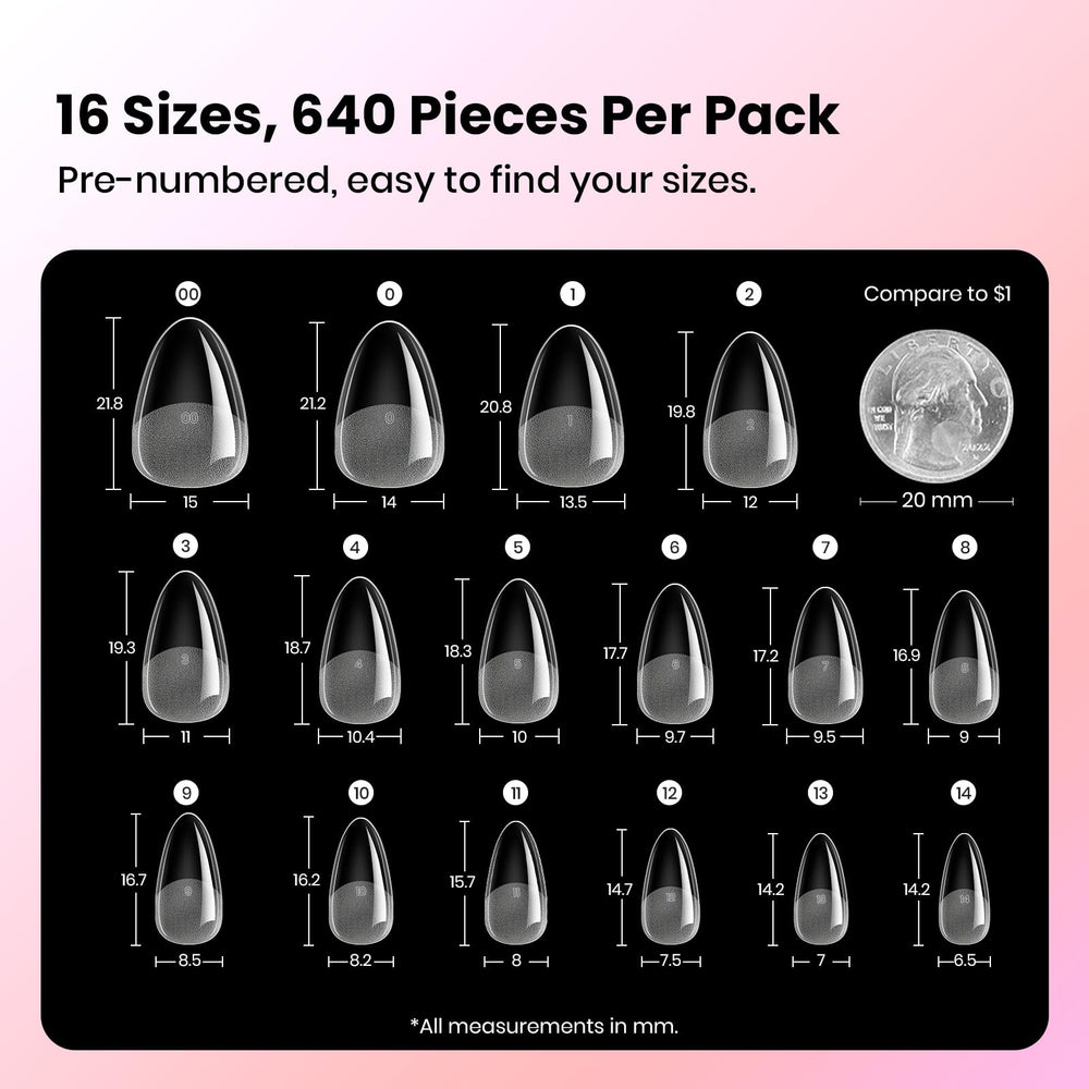 Beetles Gel Almond Nail Tips soft PMMA material offers comfortable, low-odor nail extensions