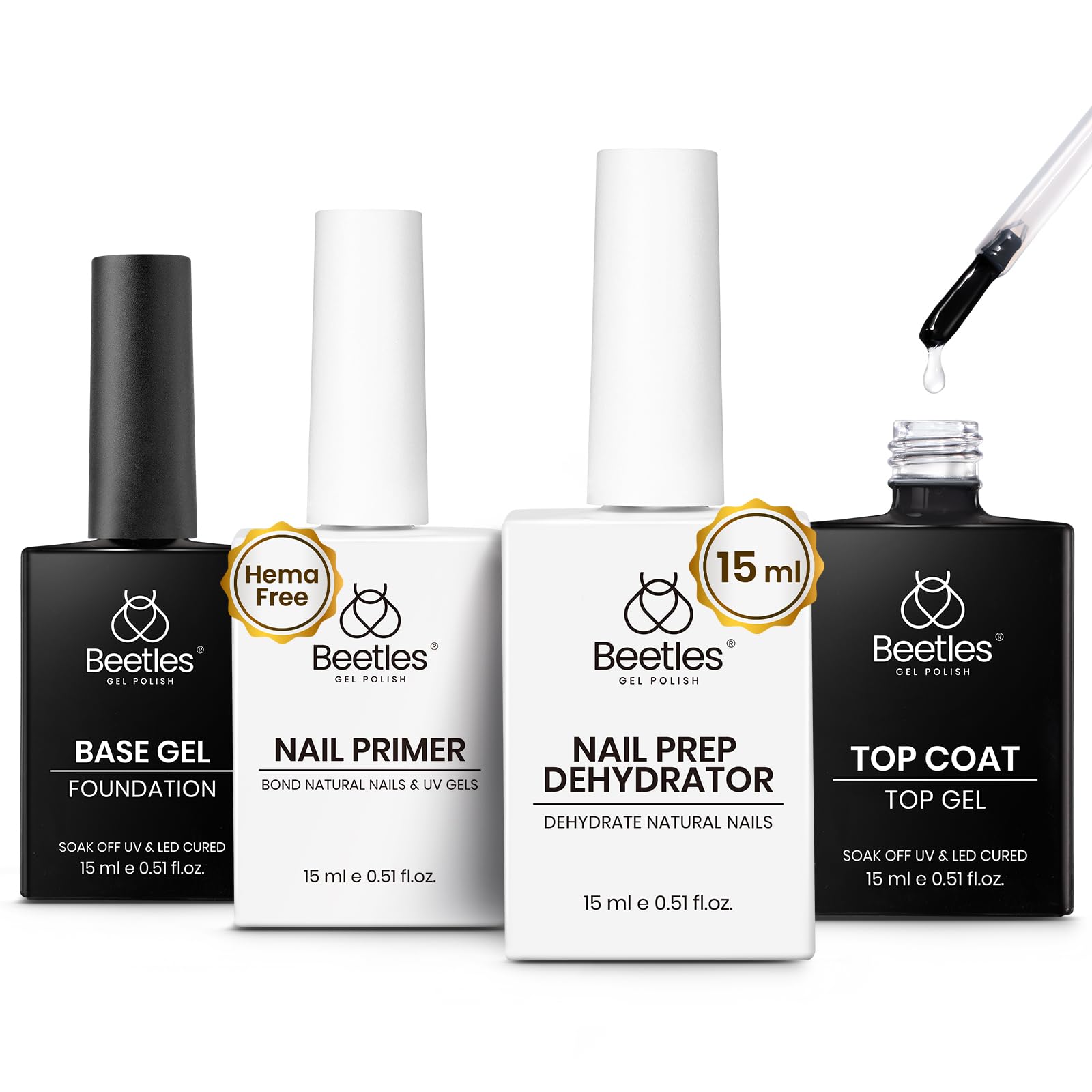 Beetles gel base-coat top-coat set on display showing ready foundation for nails