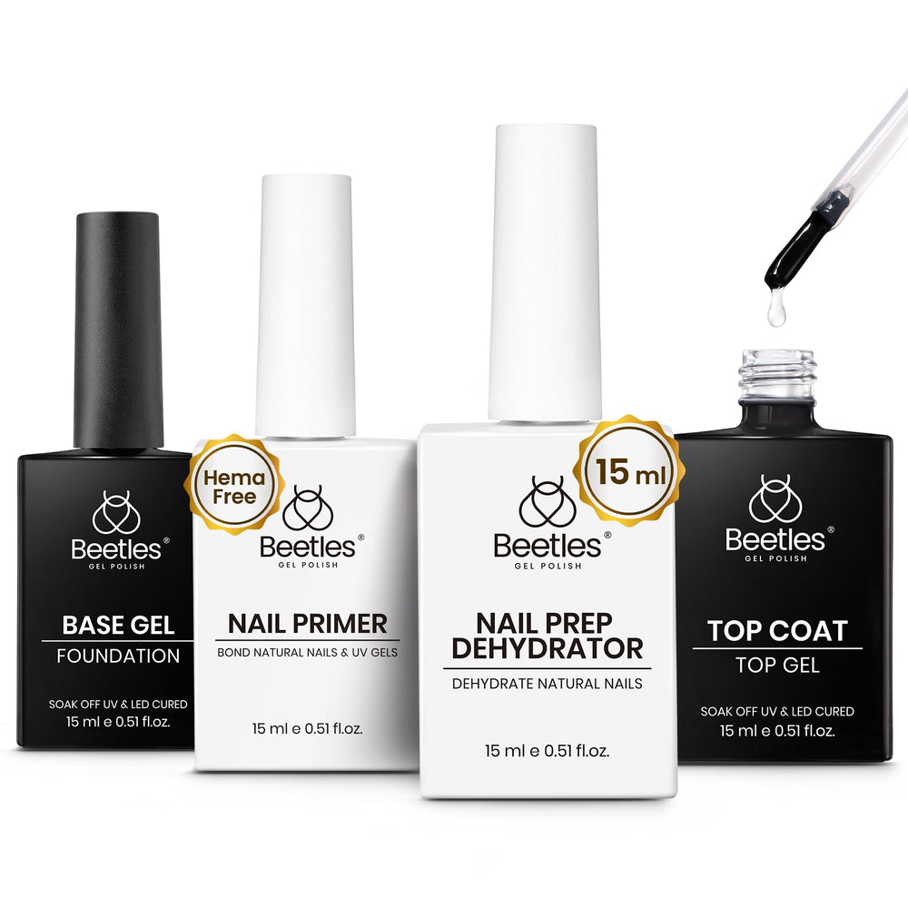 Beetles gel base-coat top-coat set on display showing ready foundation for nails