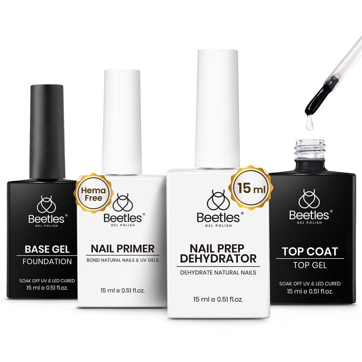 Beetles gel base-coat top-coat set on display showing ready foundation for nails