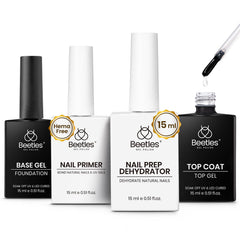 Beetles gel base-coat top-coat set on display showing ready foundation for nails