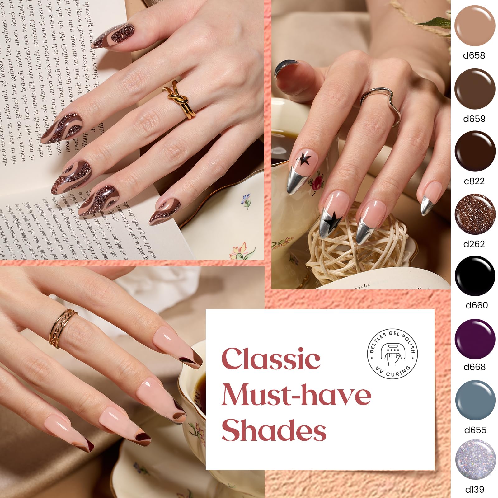Beetles Gel Liner Nail Art Polish Set color palette side view