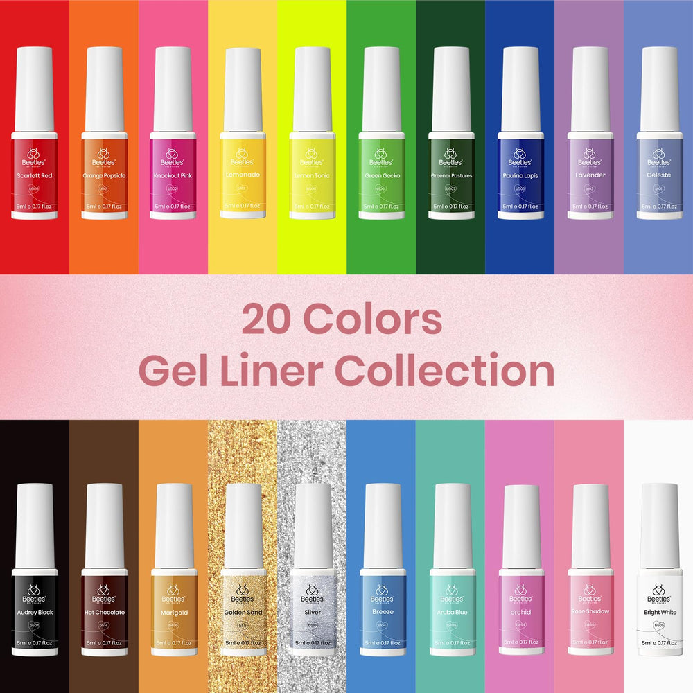 Beetles Gel Liner Paint Colors Swatch highlights vibrant neon hues for bold nail art