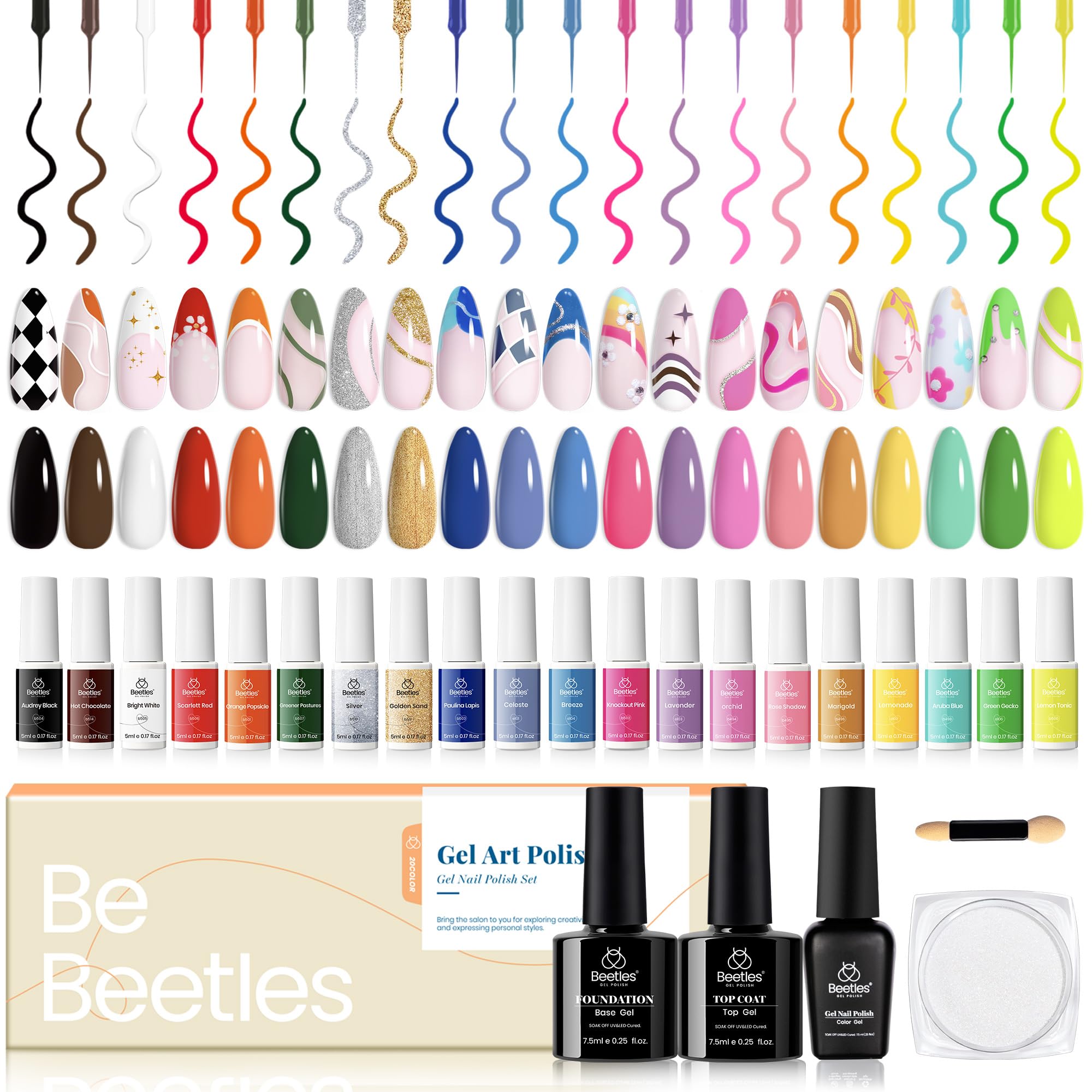 Beetles Gel Liner Paint Set packaging shows versatile nail art possibilities