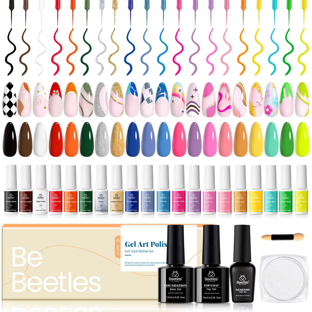Beetles Gel Liner Paint Set packaging shows versatile nail art possibilities