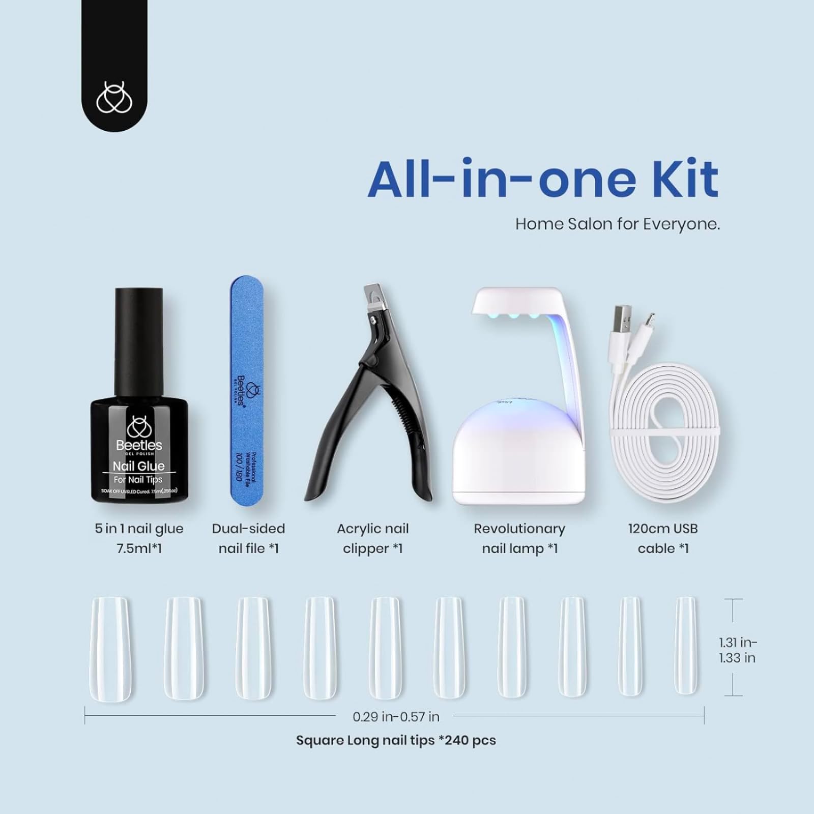 Beetles Gel Nail Kit 240pcs tips show long-square full-cover extensions