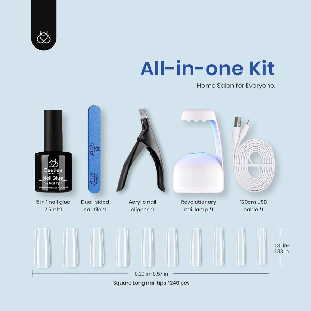 Beetles Gel Nail Kit 240pcs tips show long-square full-cover extensions