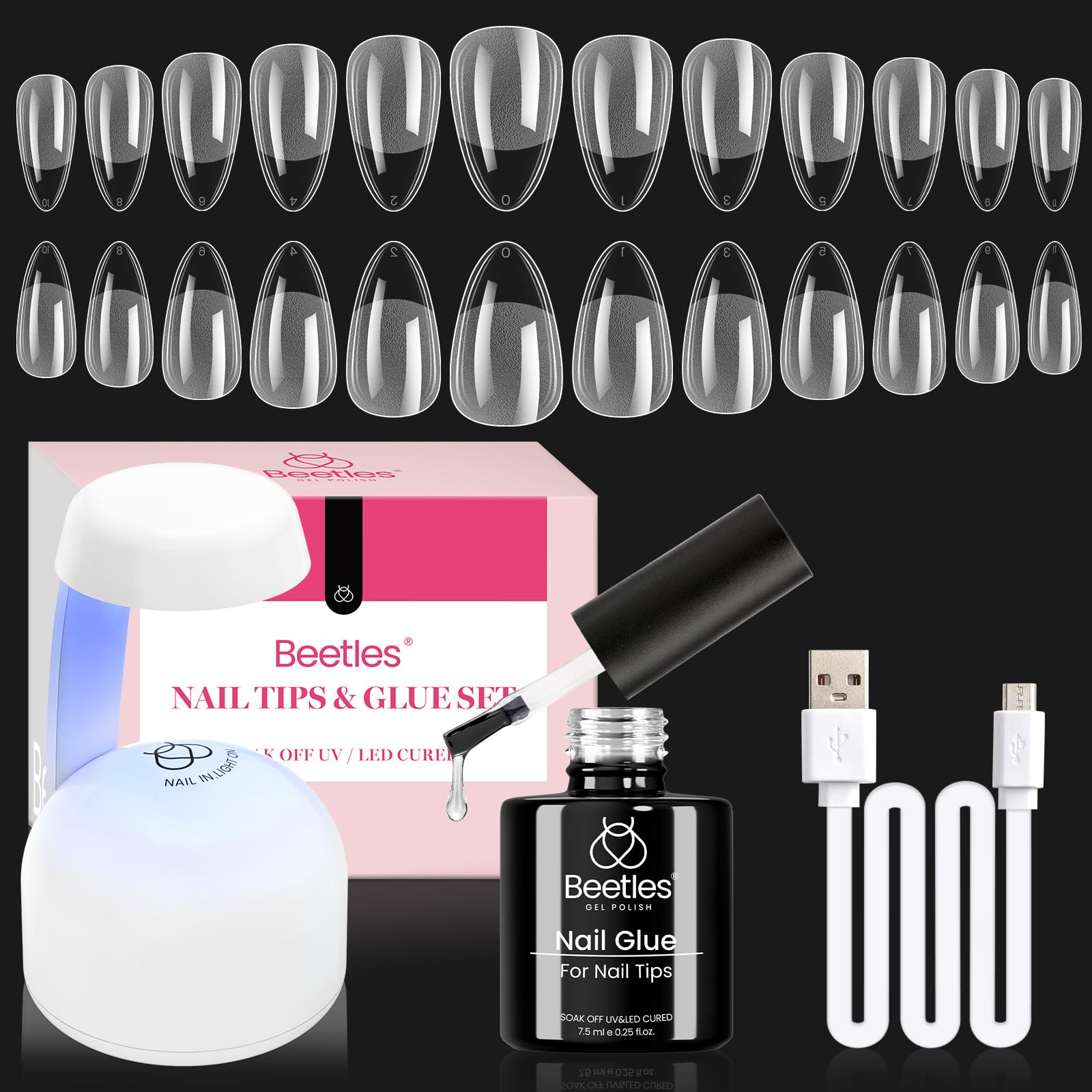 Beetles Gel Nail Kit almond-shape front view shows durable tips for long wear