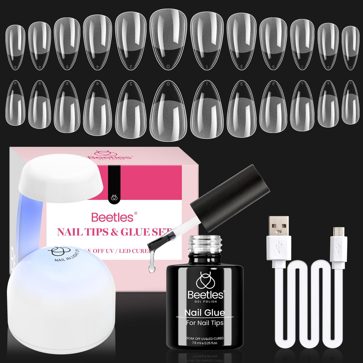 Beetles Gel Nail Kit almond-shape front view shows durable tips for long wear