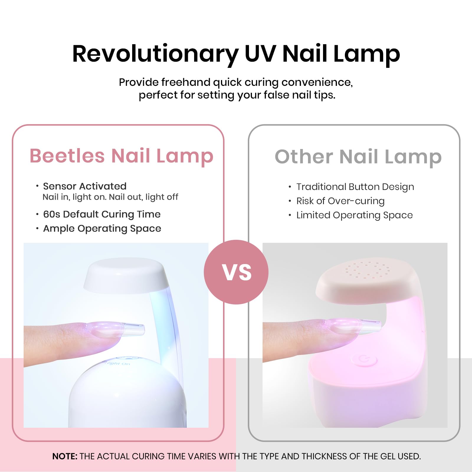 Beetles Gel Nail Kit half-matte tips shown in adhesion demo