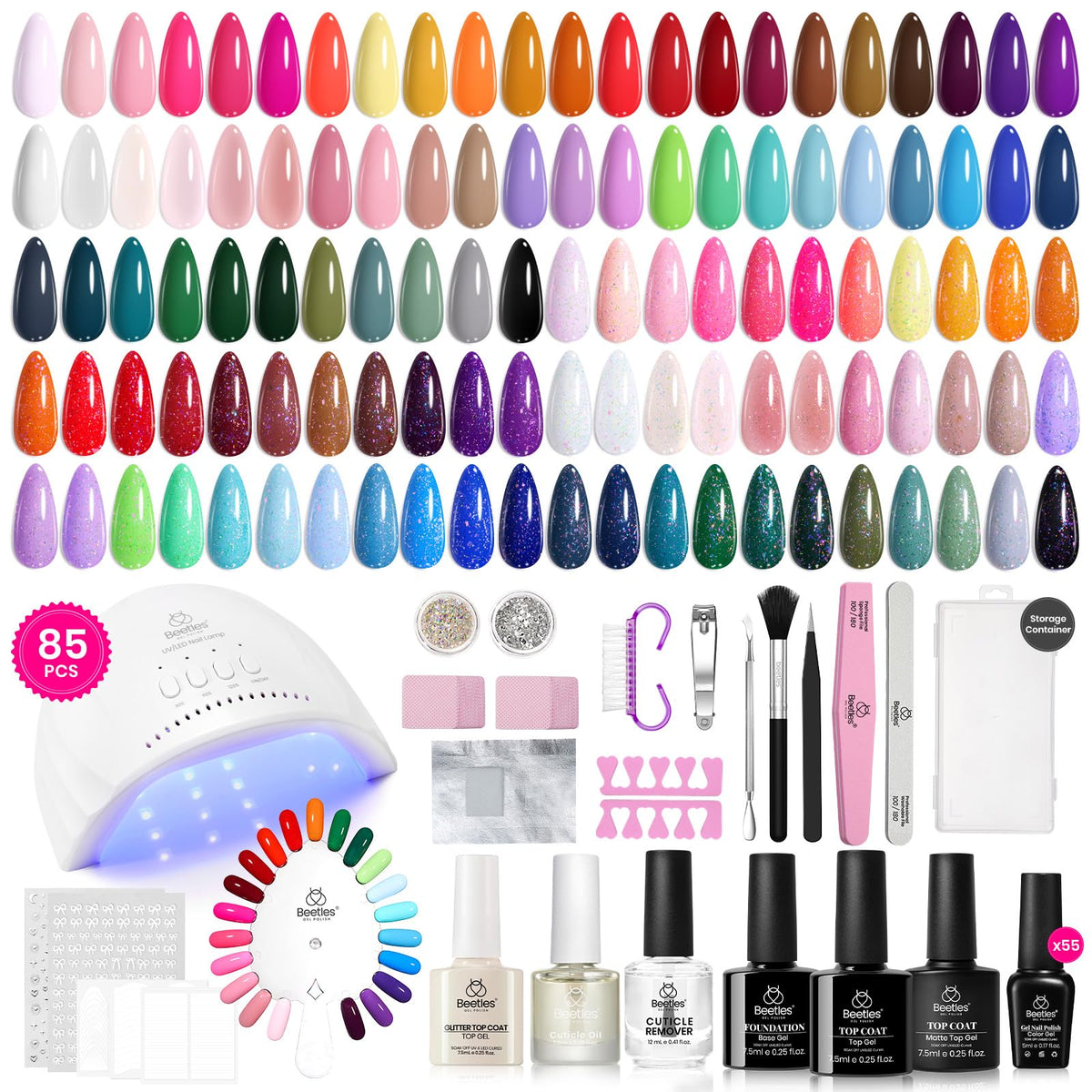Beetles Gel Nail Polish Kit shows the full contents for easy at-home manicures.