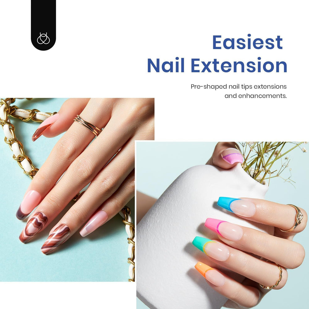 Beetles Gel Nail Kit Medium Coffin Tips with thin edge for comfortable wear.