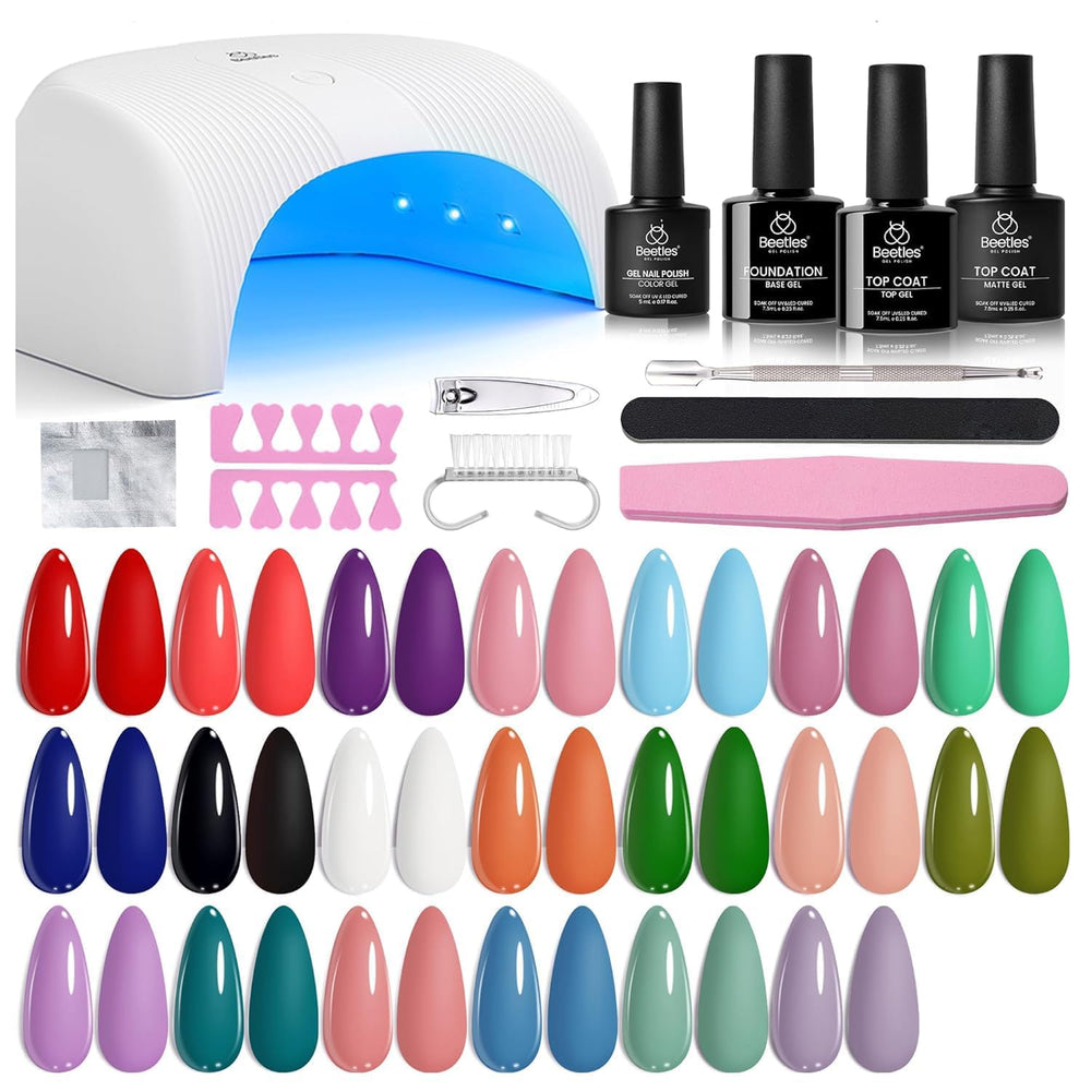 Beetles Gel Nail Kit with UV light lamp for at-home manicures.