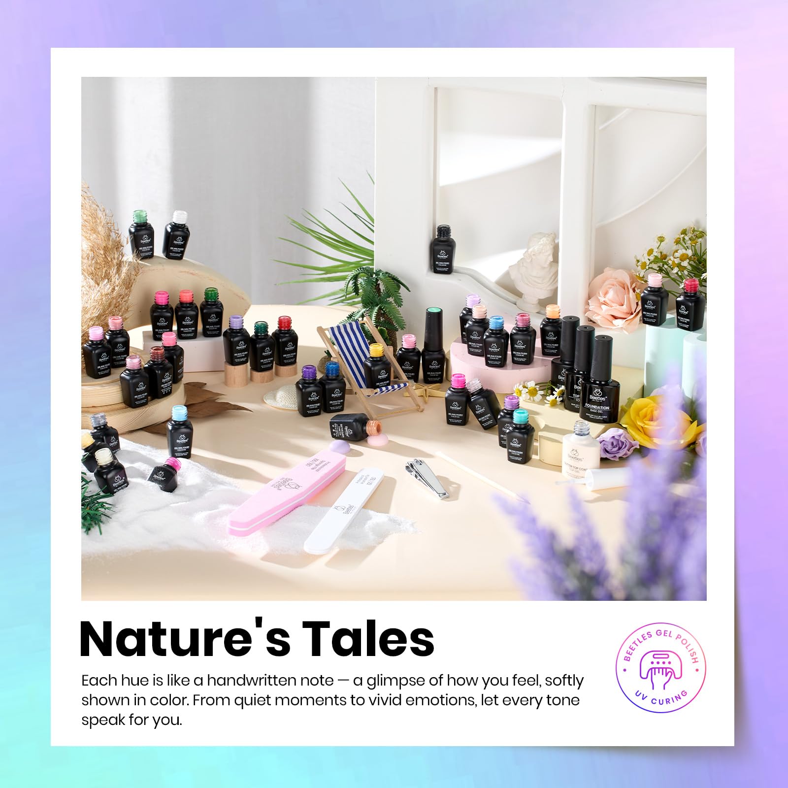 Beetles gel polish application steps for quick, easy home manicures.