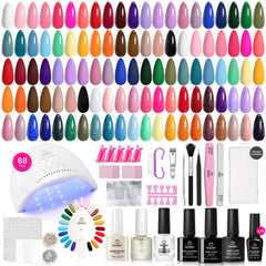 Beetles Gel Nail Polish Kit with 68 colors display for versatile at-home manicures.
