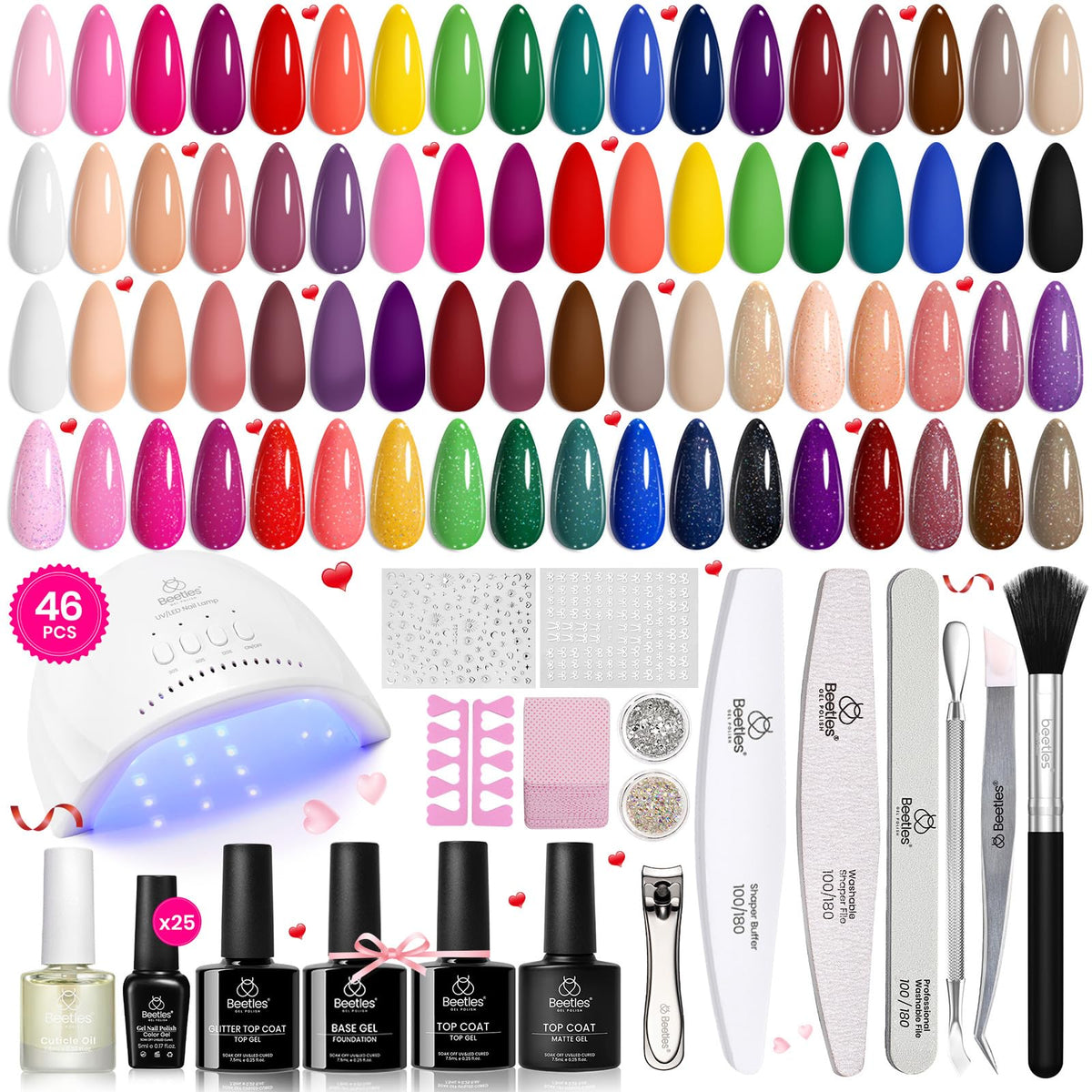Beetles Gel Nail Polish Kit color swatches display vibrant options for at-home styling