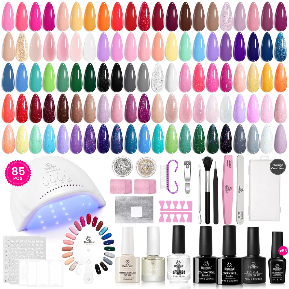 Beetles Gel Nail Polish Kit lamp for fast at-home curing and glossy results.
