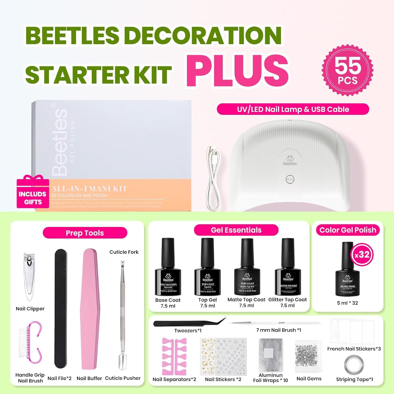 Beetles Gel Nail Polish Kit professional nail lamp for fast curing