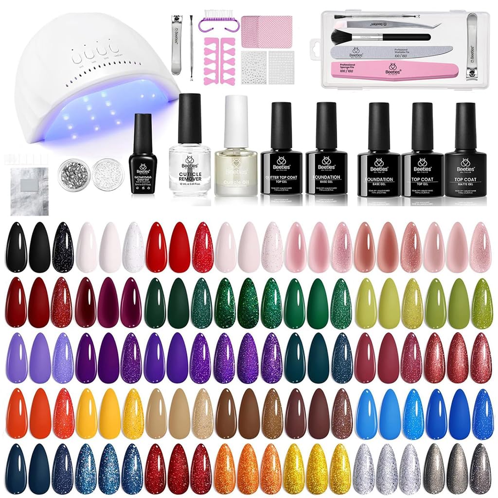 Beetles Gel Nail Polish Kit with UV LED light for quick, durable at-home manicures.