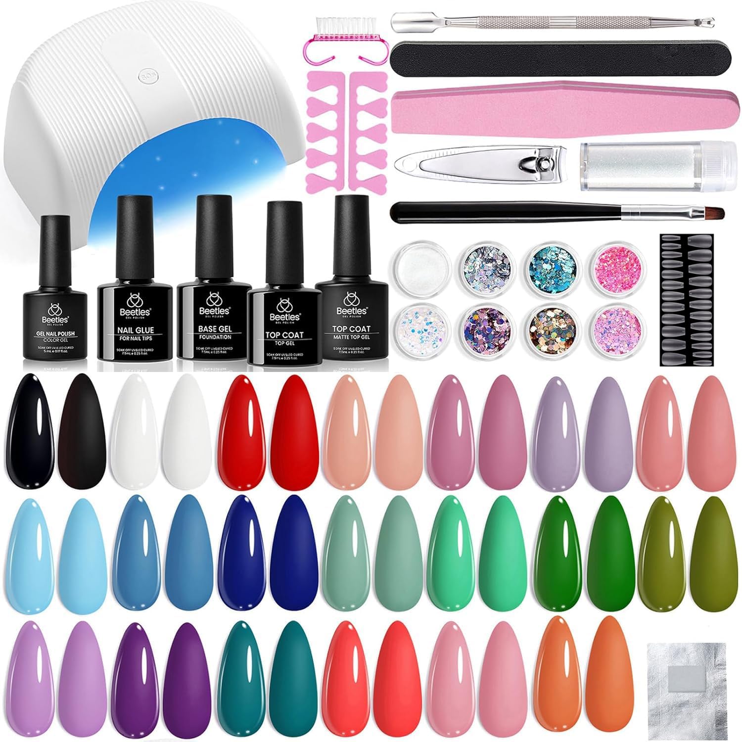 Beetles Gel Nail Polish Kit with UV Light front view for at-home manicure convenience