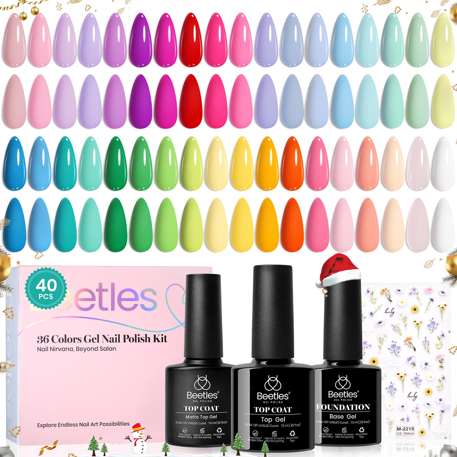 Beetles Gel Nail Polish Set swatches—36 colors for versatile, long-lasting manicures