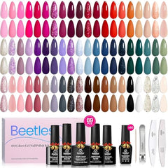 Beetles Gel Nail Polish Set 60 colors swatches for versatile winter looks.