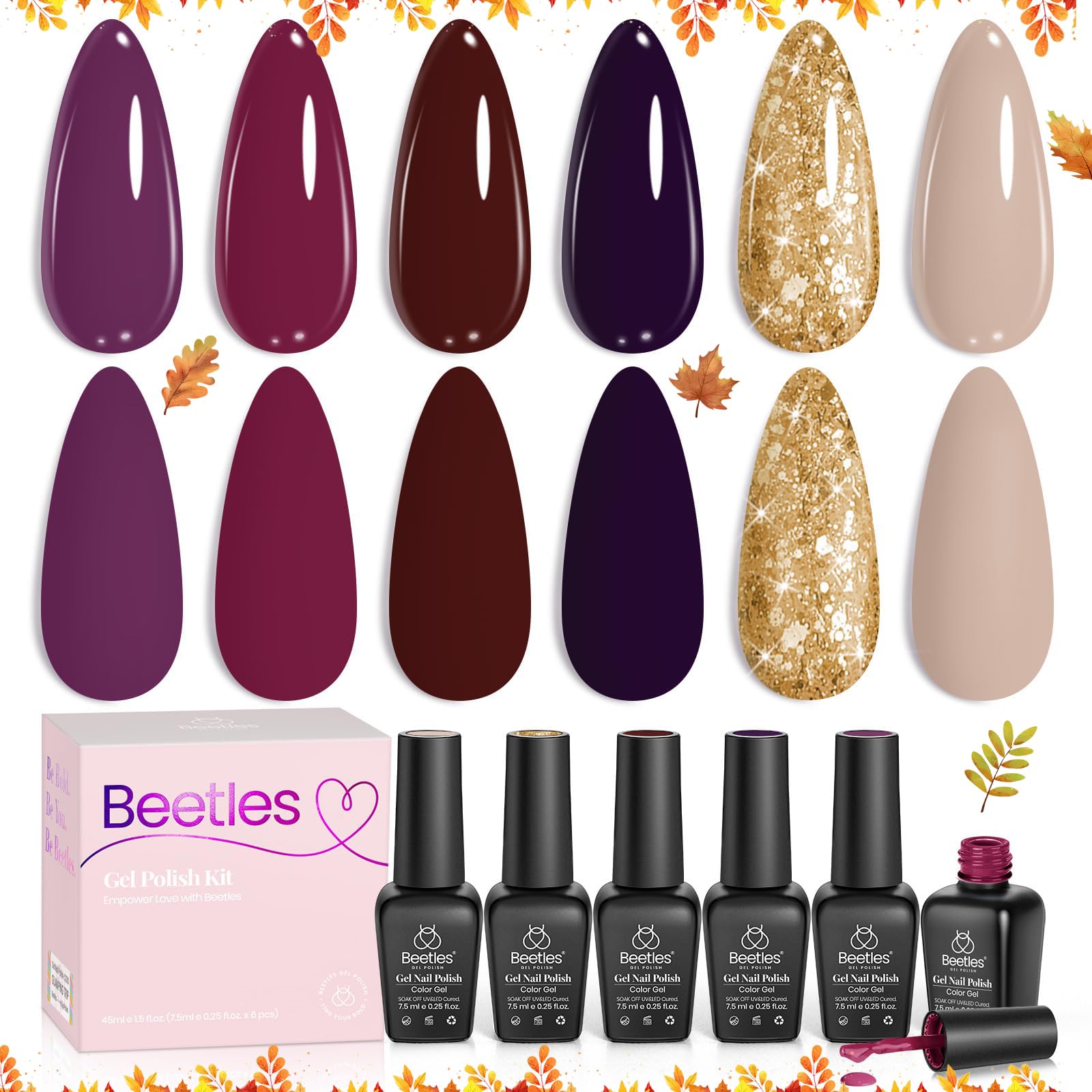 Beetles Gel Nail Polish Set winter burgundy swatches for chic fall nails
