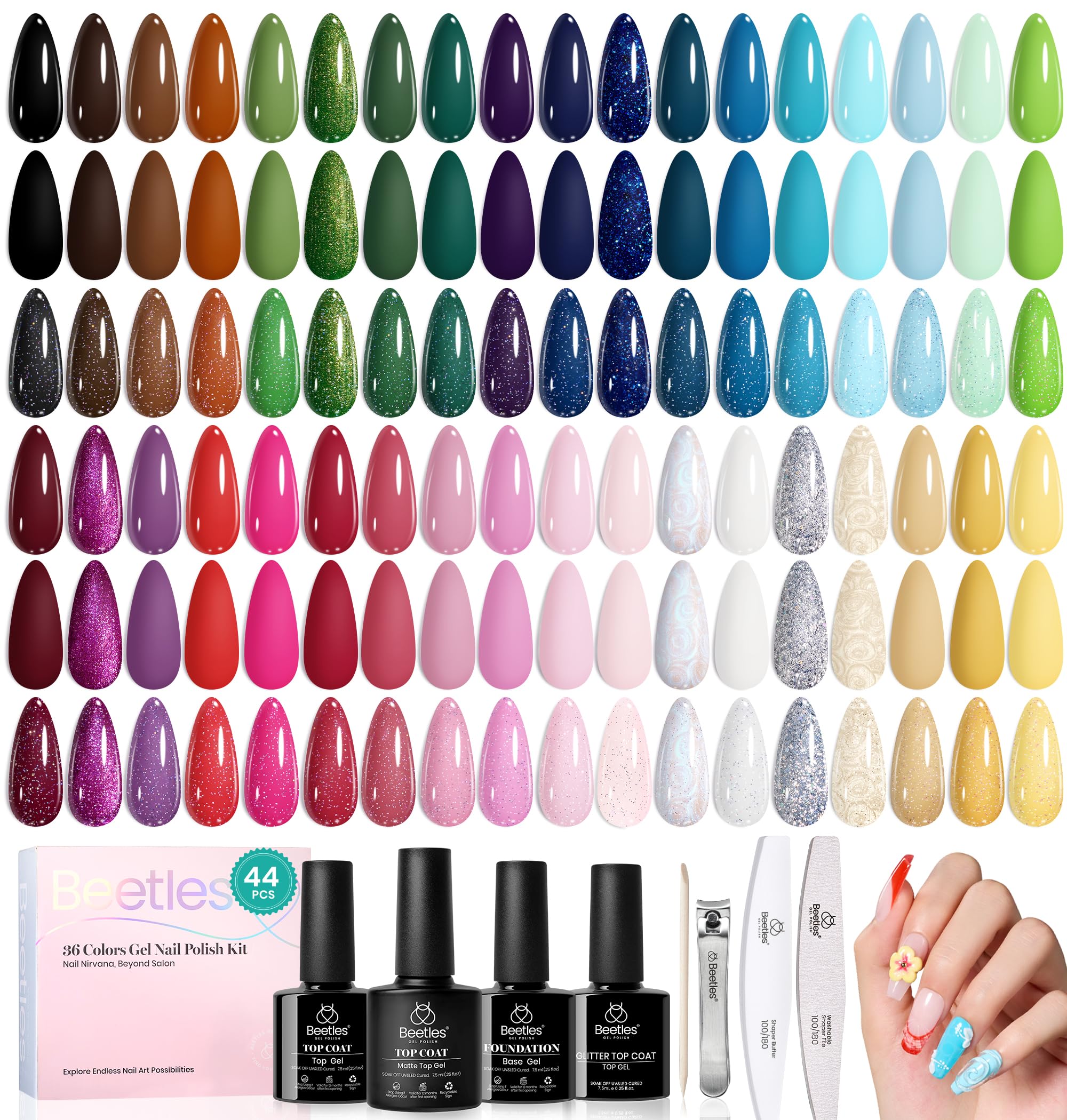 Beetles Gel Nail Polish Set color swatches browns and nudes for versatile looks and long wear