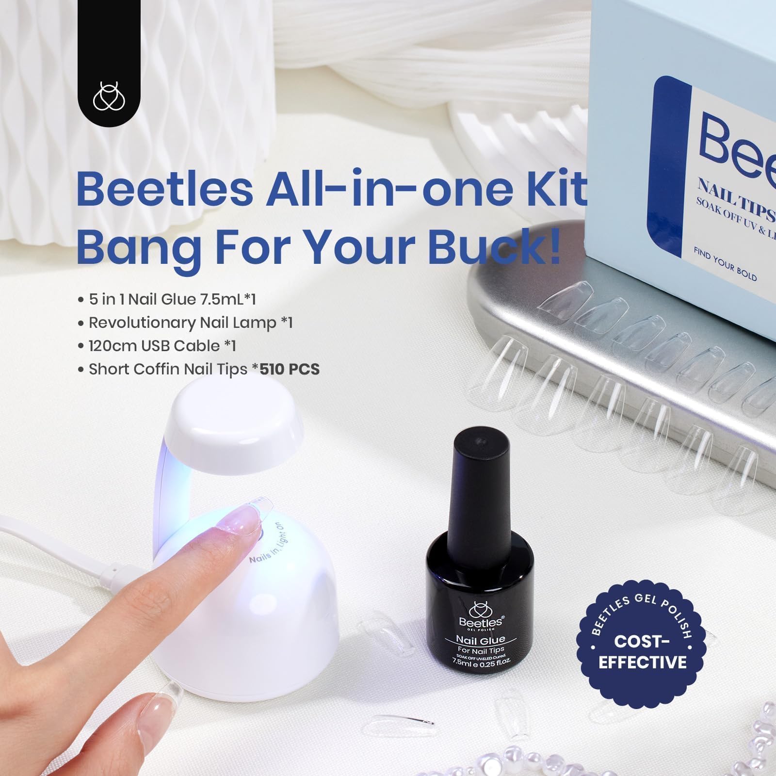 Beetles Gel Nail Tips 15 sizes short coffin enable precise fit.