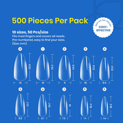 Beetles Gel Nail Tips almond medium 500pcs in hand demonstrates easy sizing and fit