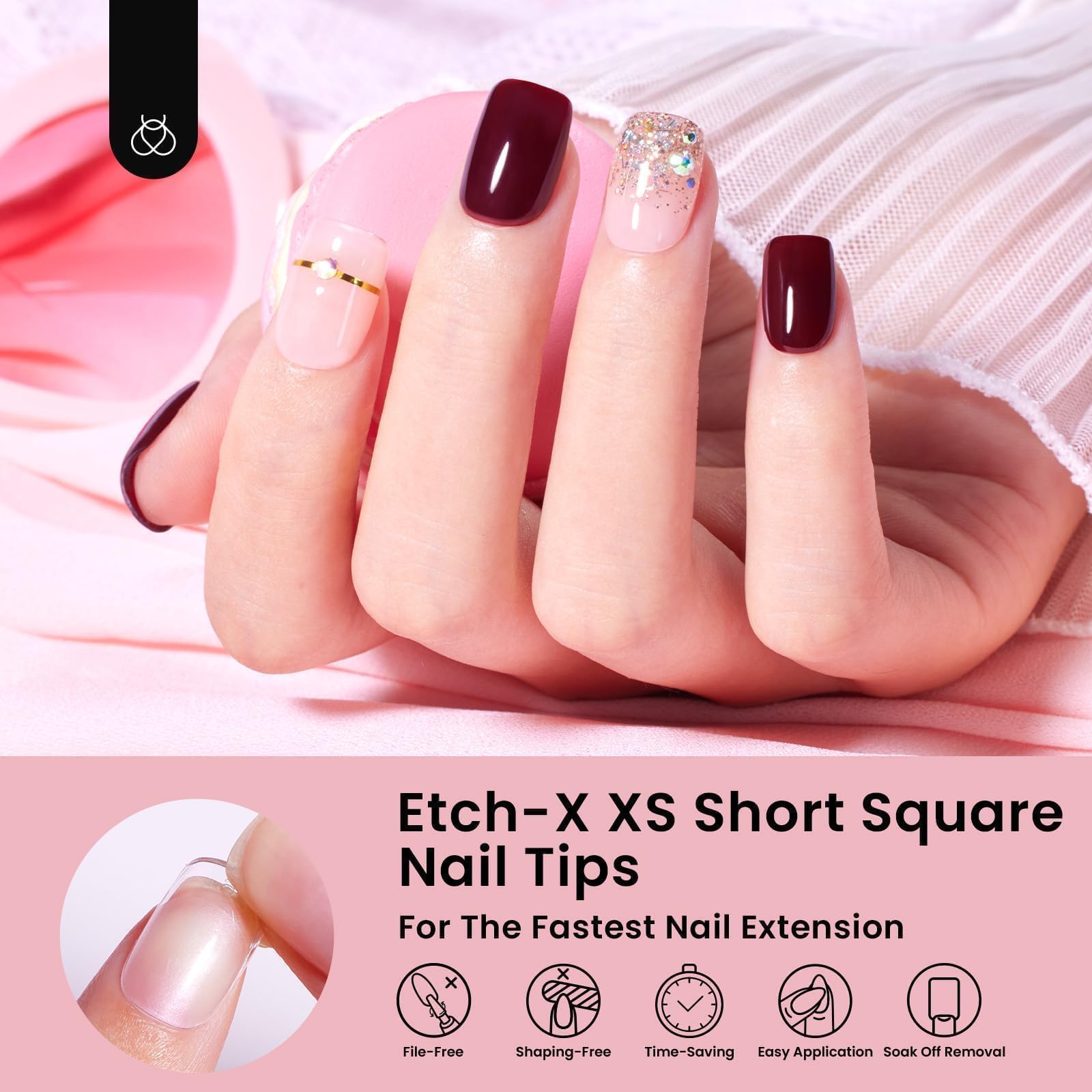 Beetles Gel Nail Tips back-edge thinning design close view