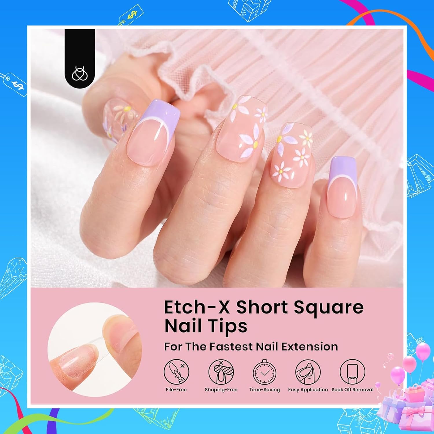 Beetles Gel Nail Tips Etch-X full-cover tips laid out for easy DIY nail extensions