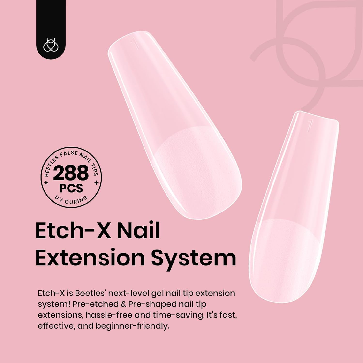 Beetles Gel Nail Tips Etch-X Square Medium 12 sizes helps precise fit and quick starts.