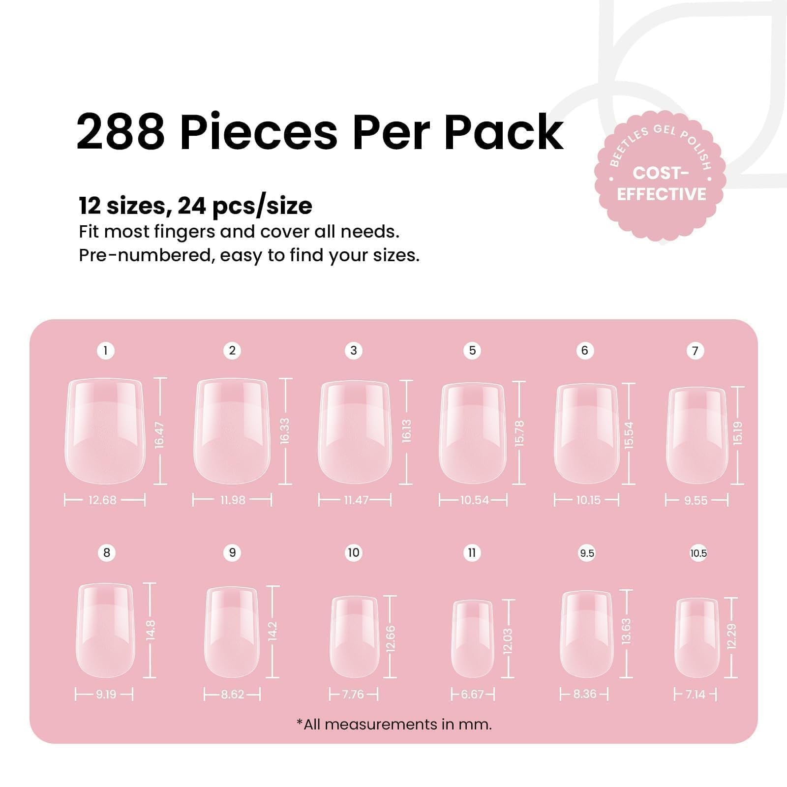 Beetles Gel Nail Tips extra-short square close-up on natural nail