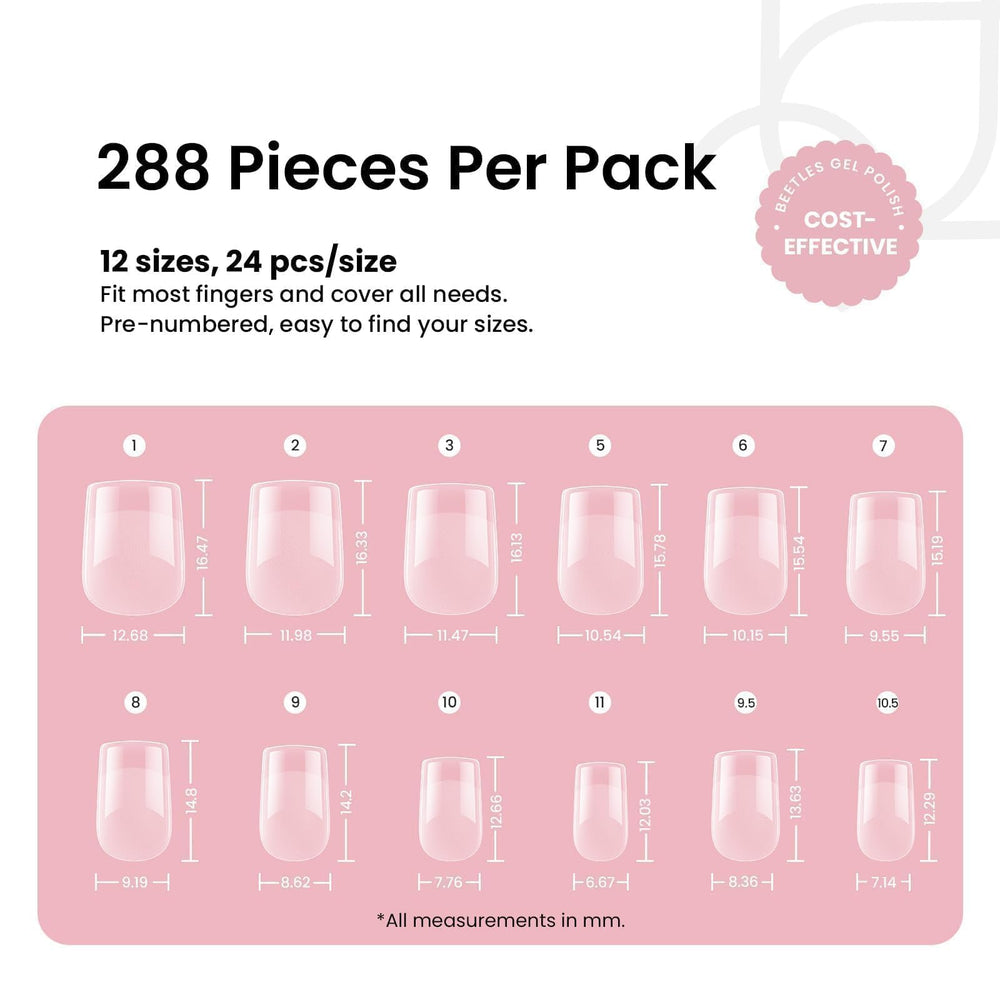 Beetles Gel Nail Tips extra-short square close-up on natural nail