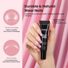 Beetles Nail Tips half-matte coffin closeup with 12 sizes for perfect fit.