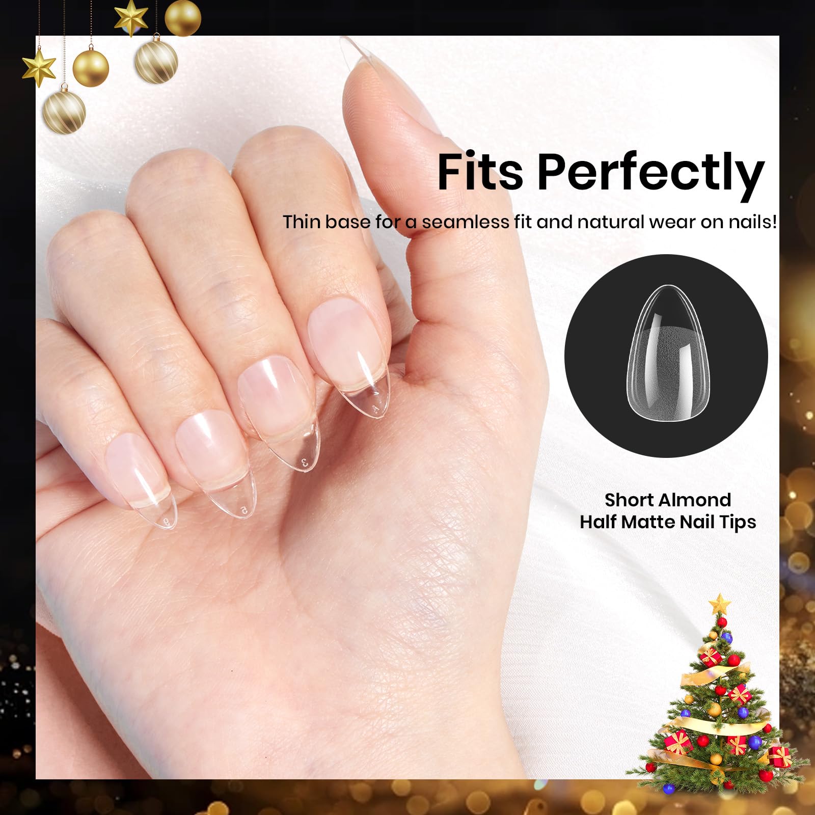 Beetles half matte full-cover tips for sleek, natural-looking extensions.