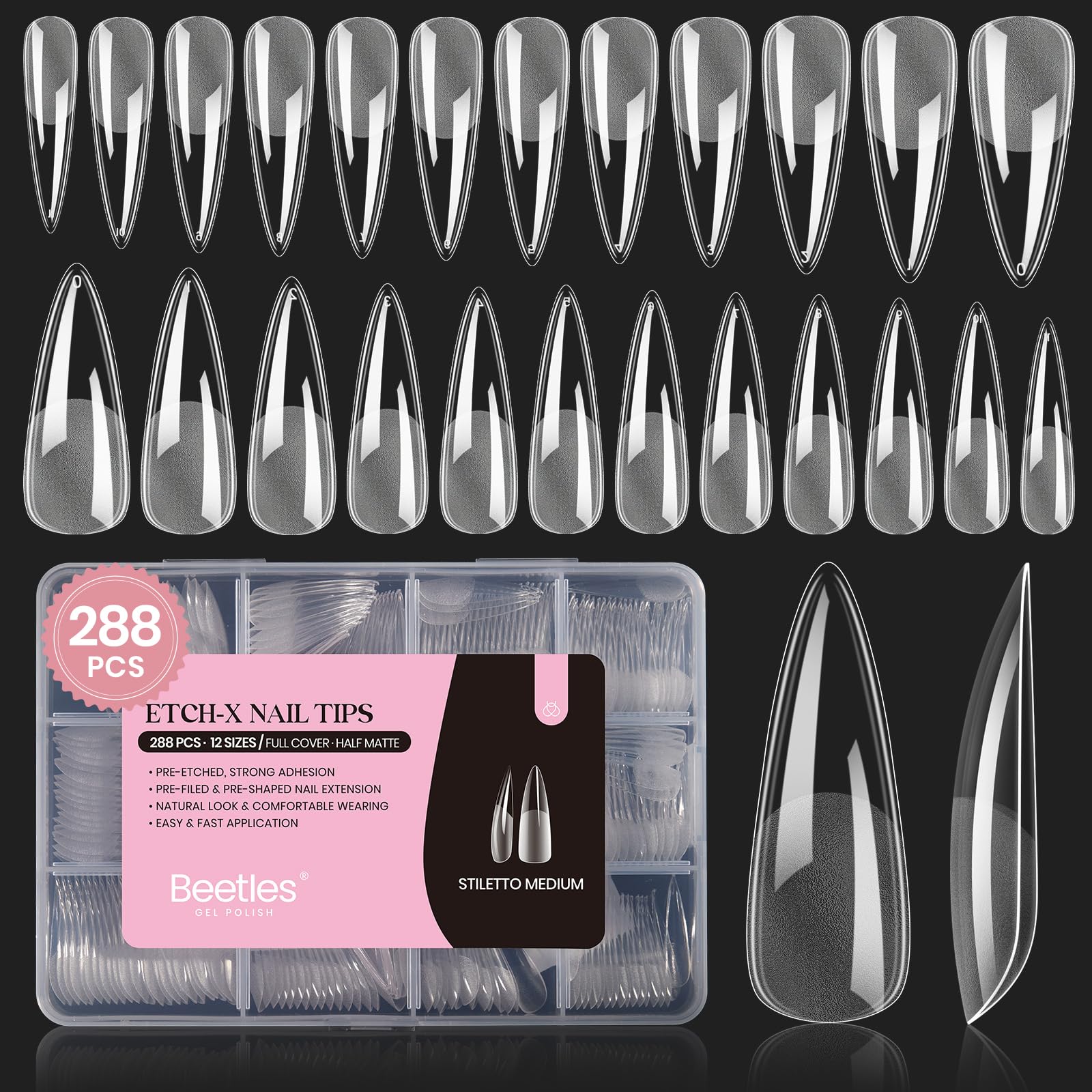 Beetles Gel Nail Tips pre-buffed for easy adhesion and natural look.