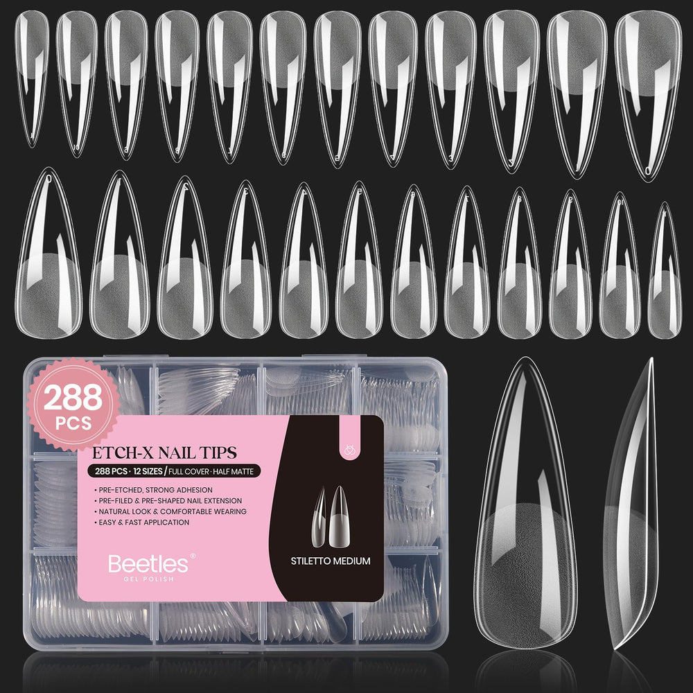 Beetles Gel Nail Tips pre-buffed for easy adhesion and natural look.
