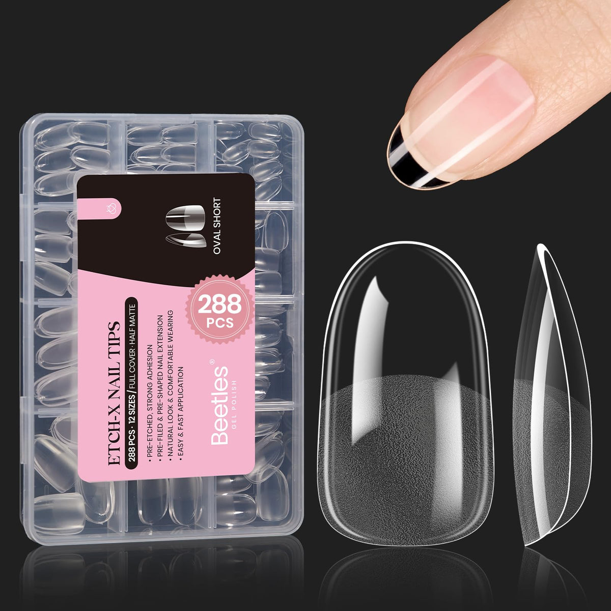 Beetles gel nail tips short oval 288pcs on tray for quick extensions