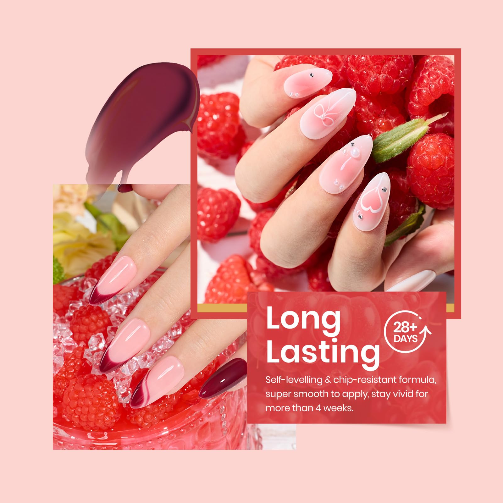 Beetles Gel Polish application guide illustrating base coat and curing steps.