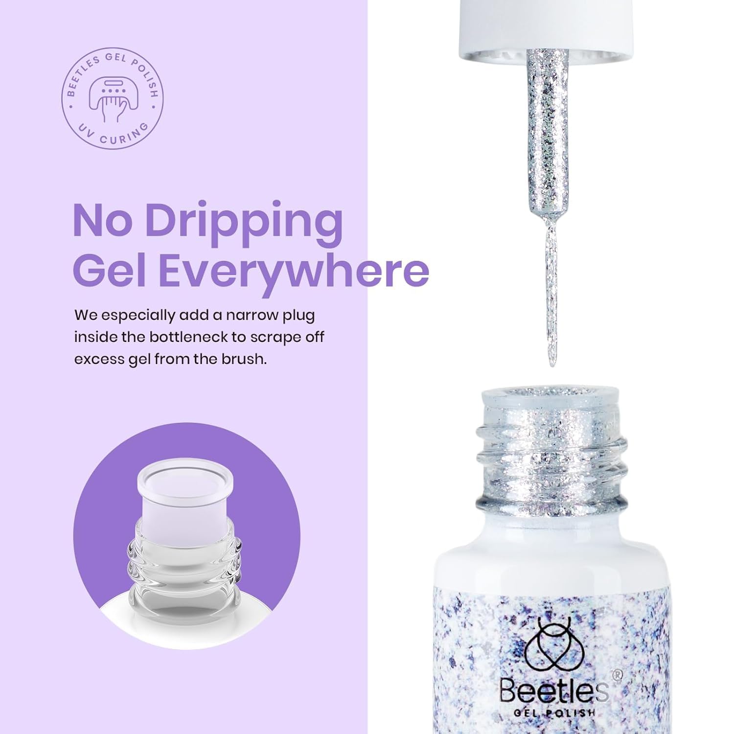 Beetles Gel Polish bottle mouth design helps reduce drips during application.