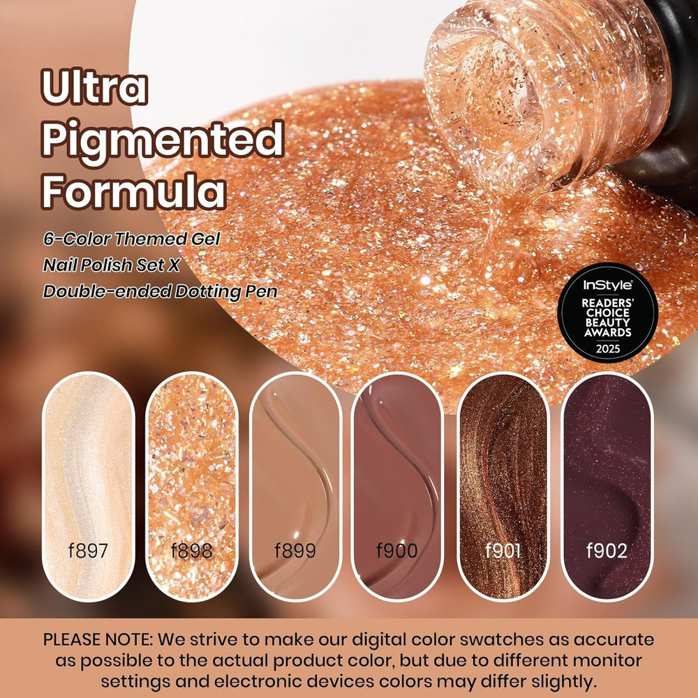 Beetles Gel Polish Brownie Bliss colors palette showing six versatile shades.