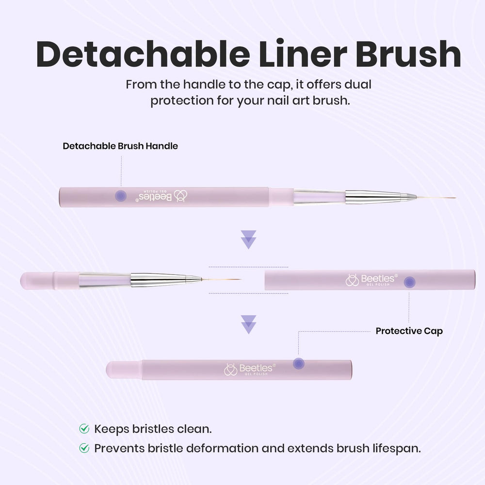 Beetles Gel Polish liner brush features durable fiber for smooth application and minimal shedding.